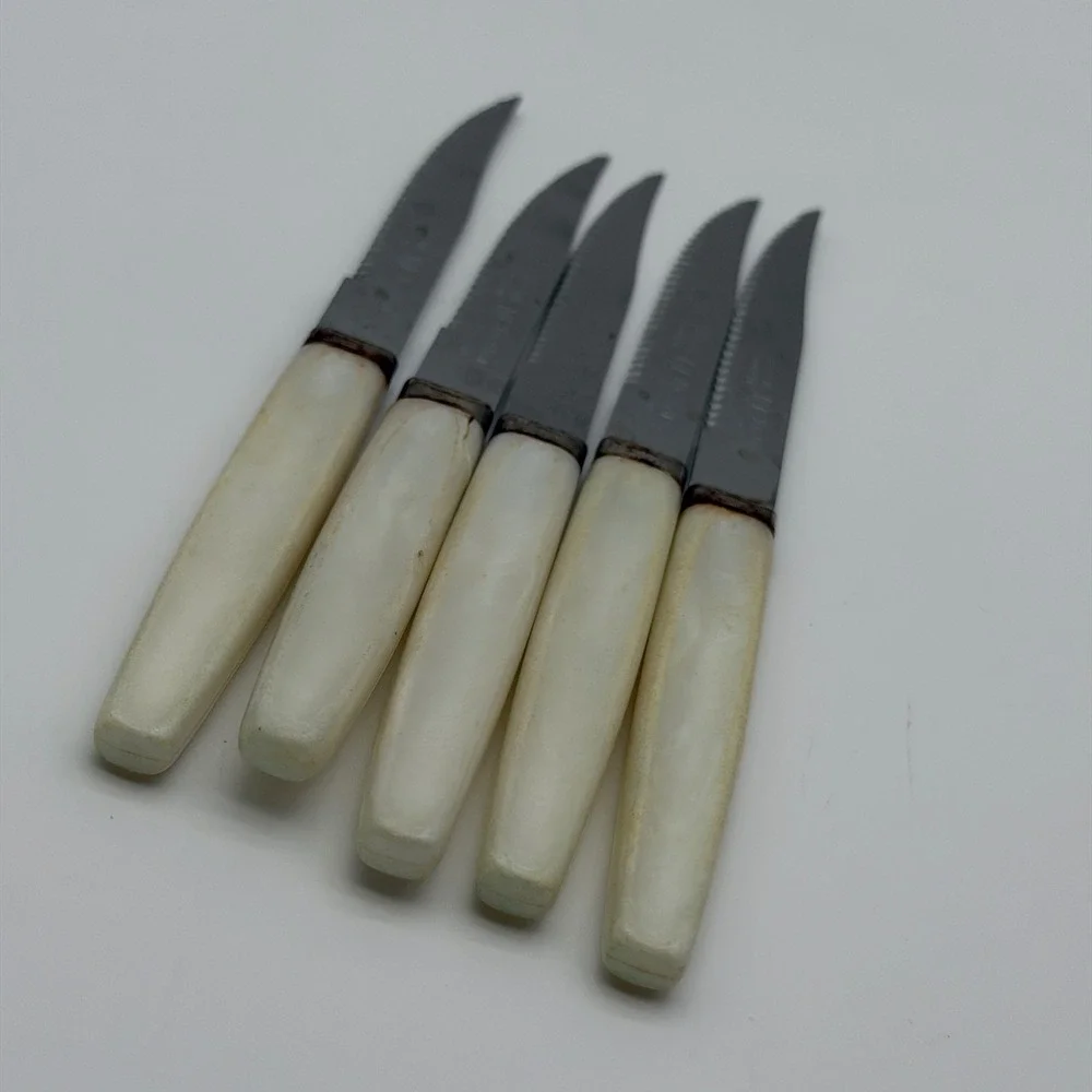 Vintage Regent Sheffield Steak Knives Set of 5 Faux Mother of Pearl England MCM